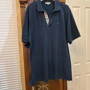 Burberry Dark Blue Polo Shirt with Check Trim